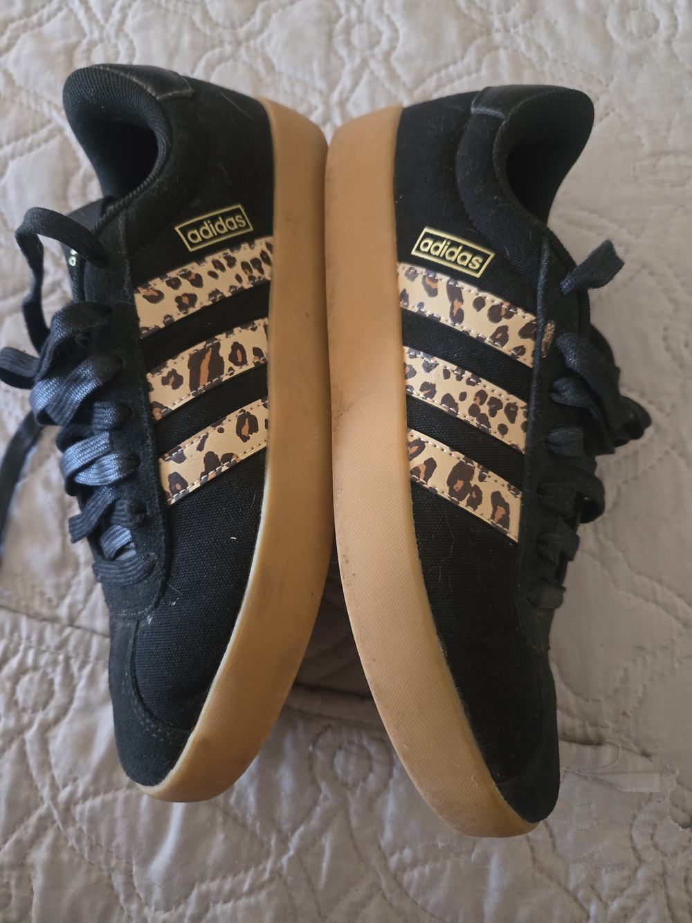 adidas Black Sneakers with Leopard-Print Stripes and Gum Sole